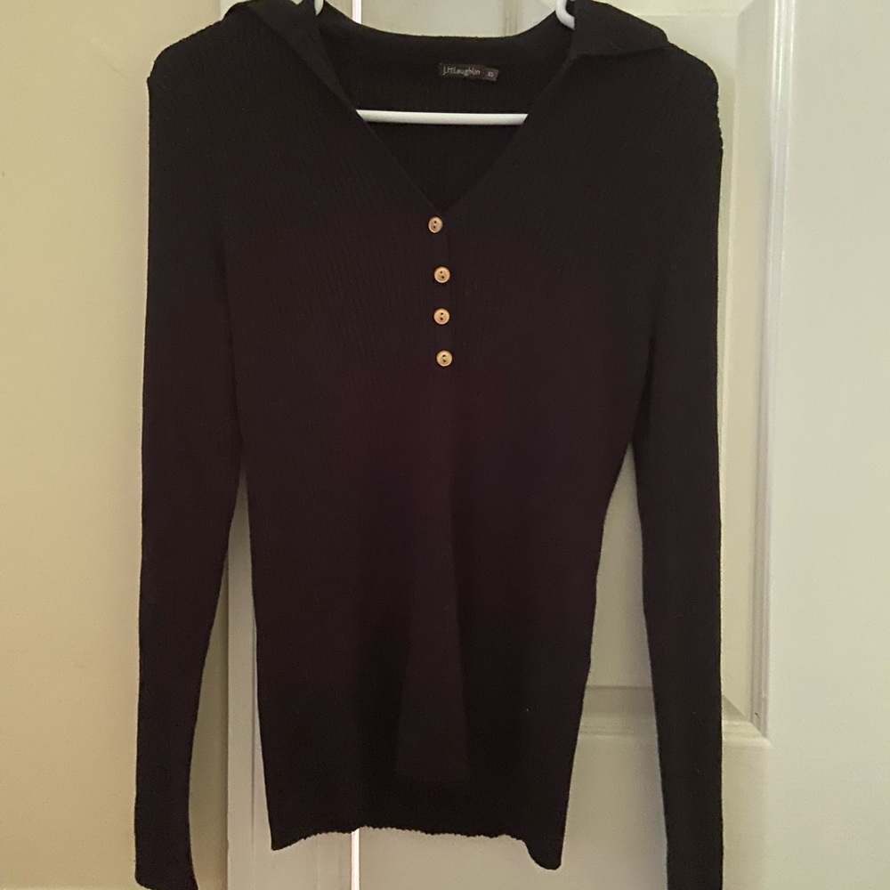 J McLaughlin collared sweater size xs black with gold buttons